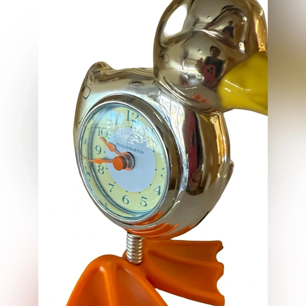 Reed & Barton Vintage EC Something Ducky Silver & Orange Duck Battery Clock